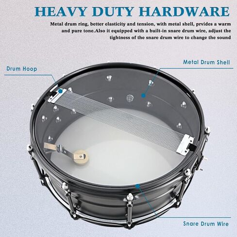 طبلة EASTROOCK Snare Drum مقاس 14 × 6.5 بوصة بلون بني محمر بلمسة نهائية احترافية لطبلة الطبول للبالغين ومجموعة الطبول المتقدمة (بني محمر) in Kuwait