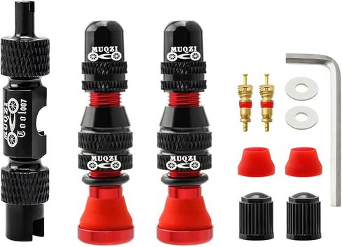 MUQZI Tubeless Schrader Valve Stems Kits - Alloy 60mm Bike No Tubes Valve Schrader Stems Universal for MTB Rim Tubeless Valve with Removal Tool, Black in Saudi Arabia