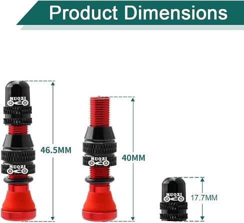 MUQZI Tubeless Schrader Valve Stems Kits - Alloy 60mm Bike No Tubes Valve Schrader Stems Universal for MTB Rim Tubeless Valve with Removal Tool, Black in Saudi Arabia