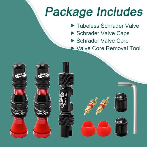 MUQZI Tubeless Schrader Valve Stems Kits - Alloy 60mm Bike No Tubes Valve Schrader Stems Universal for MTB Rim Tubeless Valve with Removal Tool, Black in Saudi Arabia