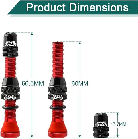 MUQZI Tubeless Schrader Valve Stems Kits - Alloy 60mm Bike No Tubes Valve Schrader Stems Universal for MTB Rim Tubeless Valve with Removal Tool, Black in Saudi Arabia