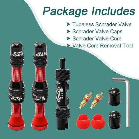 MUQZI Tubeless Schrader Valve Stems Kits - Alloy 60mm Bike No Tubes Valve Schrader Stems Universal for MTB Rim Tubeless Valve with Removal Tool, Black in Saudi Arabia