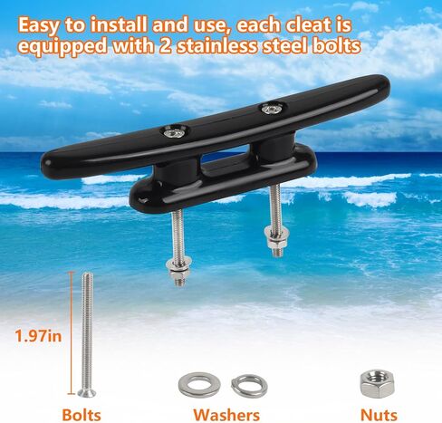 4 Inch/5 Inch/6 Inch/8 Inch Nylon Boat Cleat,4 Pack Dock Cleat with Hardware, Boat Dock Cleats Rope Cleat for Marine, Boats,Kayak,Canoe,Deck,Nautical Décor,Home Decor (Black/White/Orange) in Saudi Arabia