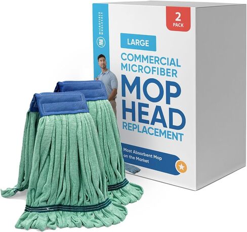 Commercial Mop Head Replacement - 2 Pack Blue Large Microfiber Tube Mop (18 oz.) | Industrial Wet Mops | Washable Refill, Reusable, Heavy Duty, Looped End Mopheads | Hardwood, Concrete in Saudi Arabia