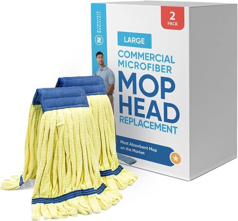 Commercial Mop Head Replacement - 2 Pack Blue Large Microfiber Tube Mop (18 oz.) | Industrial Wet Mops | Washable Refill, Reusable, Heavy Duty, Looped End Mopheads | Hardwood, Concrete in Saudi Arabia