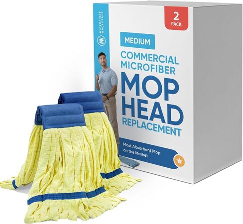 Commercial Mop Head Replacement – 2 Pack Blue Medium Microfiber Tube Mop (14 oz.) | Industrial Wet Mops | Refill Heads, Machine Washable, Heavy Duty | Hardwood, Tile, Laminate, Vinyl Floors in Kuwait