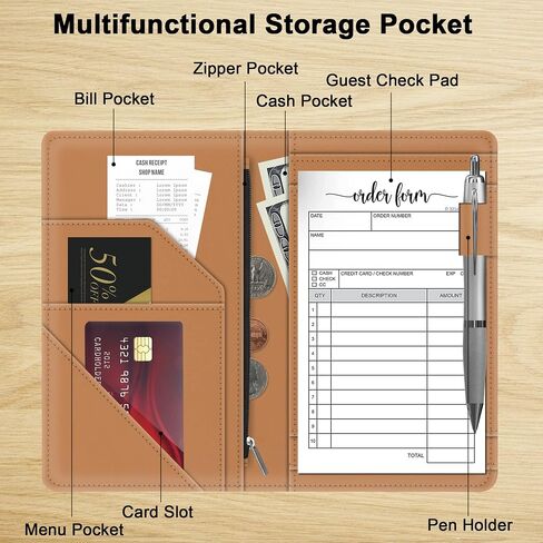 Server Book with Zipper Pocket for Waitress, Cute Waiter Server Wallet, Booklet Restaurant Waitstaff Organizer, Serving Guest Check Book Holder Money Pocket Fits Server Apron, Ice Blue in Saudi Arabia