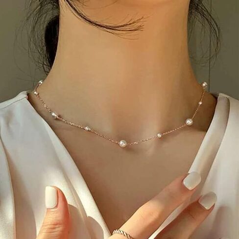 عقد من اللؤلؤ للنساء سلسلة من اللؤلؤ الأنيق قلادة لطيفة من اللؤلؤ المطرز بسلسلة هدايا مجوهرات يومية in Saudi Arabia