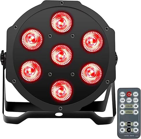 SHEHDS Par Can Lights LED 7x18W RGBWA+UV 6in1 غسل/ستروب أضواء المسرح عن بعد والتحكم DMX512 يضيء الصوت المنشط تلقائيًا تشغيل مسطح أضواء DJ لعيد الميلاد وحفلات الزفاف - حزمة واحدة in Kuwait