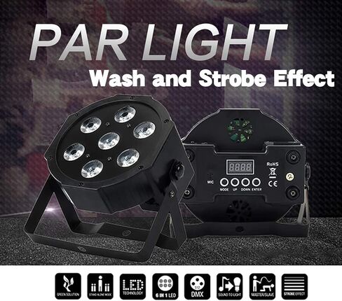 SHEHDS Par Can Lights LED 7x18W RGBWA+UV 6in1 غسل/ستروب أضواء المسرح عن بعد والتحكم DMX512 يضيء الصوت المنشط تلقائيًا تشغيل مسطح أضواء DJ لعيد الميلاد وحفلات الزفاف - حزمة واحدة in Kuwait