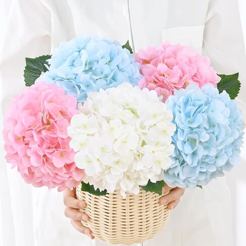 Artflower 9 Pcs Hydrangea Artificial Flowers with Leaves, White Silk Full Faux Hydrangea Flowers for Home Floral Arrangements Wedding Bouquets Kitchen Table Centerpiece Decorations in Saudi Arabia