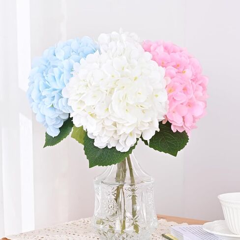 Artflower 9 Pcs Hydrangea Artificial Flowers with Leaves, White Silk Full Faux Hydrangea Flowers for Home Floral Arrangements Wedding Bouquets Kitchen Table Centerpiece Decorations in Saudi Arabia