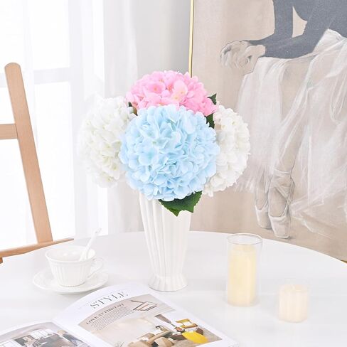 Artflower 9 Pcs Hydrangea Artificial Flowers with Leaves, White Silk Full Faux Hydrangea Flowers for Home Floral Arrangements Wedding Bouquets Kitchen Table Centerpiece Decorations in Saudi Arabia