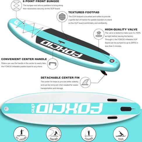 Inflatable Stand Up Paddle Board (6 Inches Thick) with Premium SUP Accessories & Carry Bag | Wide Stance, Bottom Fin for Paddling, Surf Control, Non-Slip Deck | Youth & Adult Standing Boat in Saudi Arabia