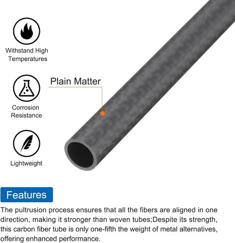 MECCANIXITY 1Pcs Carbon Fiber Tube 10 x 12 x 420mm Matte Surface Rod 3K Roll Wrapped Pure Carbon Round Tubing for RC Airplane Multicopter Quadcopter in Saudi Arabia