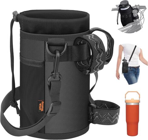 حامل زجاجة مياه للدراجة من Desing Wish 32oz - 40oz حامل أكواب الدراجة متعدد الثقوب لتثبيت حامل زجاجة ماء معزول للدراجة مع مشابك قابلة للإزالة غير قابلة للانزلاق وحلقة وحزام كتف (أسود) in Saudi Arabia