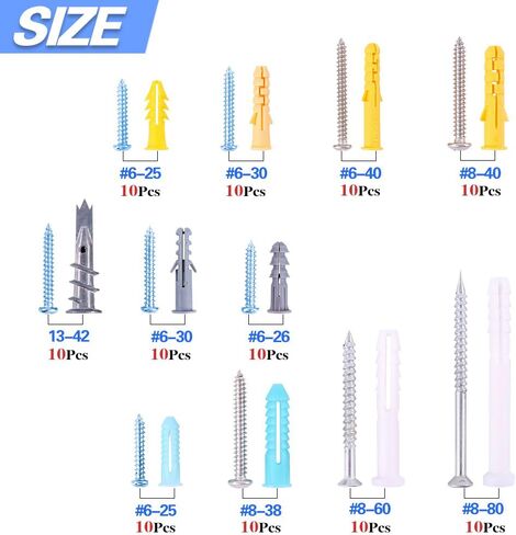 Glarks 220-Pieces Plastic Self Drilling Drywall Ribbed Anchors Hollow-Wall Anchor with Screws Assortment Kit for Drywall, Hollow-Wall Hanging Wall Shelf or Blinds in Saudi Arabia