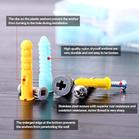 Glarks 220-Pieces Plastic Self Drilling Drywall Ribbed Anchors Hollow-Wall Anchor with Screws Assortment Kit for Drywall, Hollow-Wall Hanging Wall Shelf or Blinds in Saudi Arabia