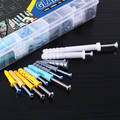 Glarks 220-Pieces Plastic Self Drilling Drywall Ribbed Anchors Hollow-Wall Anchor with Screws Assortment Kit for Drywall, Hollow-Wall Hanging Wall Shelf or Blinds in Saudi Arabia