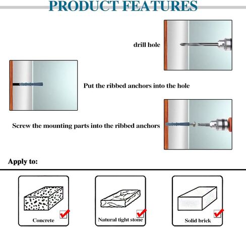 Glarks 220-Pieces Plastic Self Drilling Drywall Ribbed Anchors Hollow-Wall Anchor with Screws Assortment Kit for Drywall, Hollow-Wall Hanging Wall Shelf or Blinds in Saudi Arabia