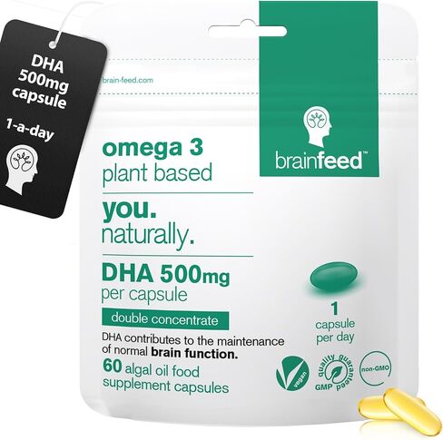 DHA Supplements (30) | Double Concentrate Omega 3 DHA 500mg PER Capsule - 1 a day| Brain & Eye Health | Vegan DHA - Omega 3 Algae Oil |DHA 1000mg x 2 Capsules | Sustainable DHA Capsules in Saudi Arabia