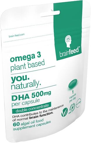 DHA Supplements (30) | Double Concentrate Omega 3 DHA 500mg PER Capsule - 1 a day| Brain & Eye Health | Vegan DHA - Omega 3 Algae Oil |DHA 1000mg x 2 Capsules | Sustainable DHA Capsules in Saudi Arabia