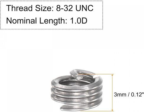 Uxcell سلك الموضوع إدراج 8-32 UNC 1.0D 304 الفولاذ المقاوم للصدأ حلزوني نوع ملفوف سلك المسمار إصلاح الخيوط كم الصلب غمد 10 قطعة in Saudi Arabia