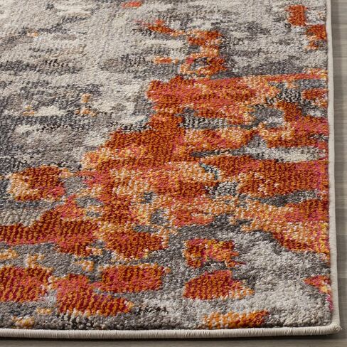 سجادة SAFAVIEH Monaco Collection - 2'2" x 6'، رمادي وبرتقالي، تصميم بوهو شيك بألوان مائية تجريدية، لا يتساقط ويسهل العناية به، مثالي للمناطق ذات حركة المرور العالية في غرفة المعيشة وغرفة النوم (MNC225H) in Saudi Arabia