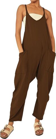 سروال حريمي فضفاض بياقة على شكل V بدون أكمام وشريط سباغيتي من Askdan سروال فضفاض وزرة وزرة وجمبسوت وجيوب in Kuwait