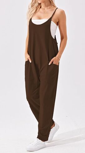 سروال حريمي فضفاض بياقة على شكل V بدون أكمام وشريط سباغيتي من Askdan سروال فضفاض وزرة وزرة وجمبسوت وجيوب in Kuwait