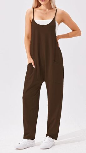 سروال حريمي فضفاض بياقة على شكل V بدون أكمام وشريط سباغيتي من Askdan سروال فضفاض وزرة وزرة وجمبسوت وجيوب in Kuwait