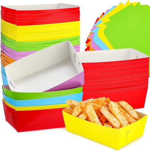 120 قطعة من صواني الطعام الورقية المقاومة للدهون، صواني الناتشو، قوارب الطعام الورقية، أطباق هوت دوج، متعددة الألوان، صواني تقديم للاستعمال مرة واحدة لحفلات أعياد الميلاد، عقد الناتشوز، البطاطس المقلية، كلاب الذرة الساخنة، 6 ألوان ثابتة in Kuwait