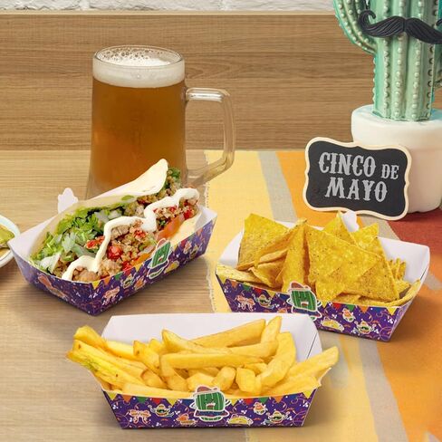 120 عبوة من صواني الطعام الورقية المكسيكية، حوامل تاكو للاستعمال مرة واحدة، صواني ناتشو لوازم حفلات التاكو لسينكو دي مايو، ديكورات الحفلات ذات الطابع المكسيكي، مستلزمات حفلات المهرجانات، أرجواني in Kuwait