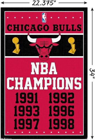 ملصق حائط من Trends International NBA Chicago Bulls - Champions 13، مقاس 22.375 بوصة × 34 بوصة، حزمة الملصقات والمشبك in Saudi Arabia
