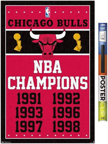 ملصق حائط من Trends International NBA Chicago Bulls - Champions 13، مقاس 22.375 بوصة × 34 بوصة، حزمة الملصقات والمشبك in Saudi Arabia