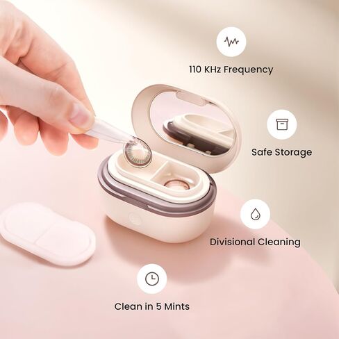 آلة تنظيف العدسات اللاصقة المحمولة بالموجات فوق الصوتية الصغيرة من إيراكلين مع شاحن USB وملقط، عدسة ناعمة نظيفة للغاية، أدوات تنظيف العدسات اللاصقة الملونة وطويلة الأمد، باللون الأبيض in Saudi Arabia
