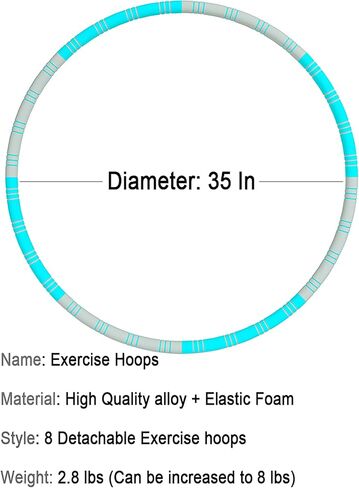 Weighted Exercise Hoop for Adults Weight Loss,8 Section Detachable Fitness Exercise Hoops with Jump Rope for Women and Men,Soft Padded Workout Hoops for Lose Weight Fast in Saudi Arabia