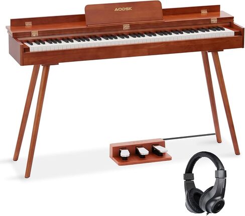 بيانو رقمي خشبي 88 مفتاحًا بلوحة مفاتيح مرجحة بالحجم الكامل، بيانو للجسم من الخشب الصلب للمبتدئين، مع حامل ورقة الموسيقى، دواسة ثلاثية، محول طاقة، يدعم توصيل USB-MIDI (UB-99G) in Kuwait