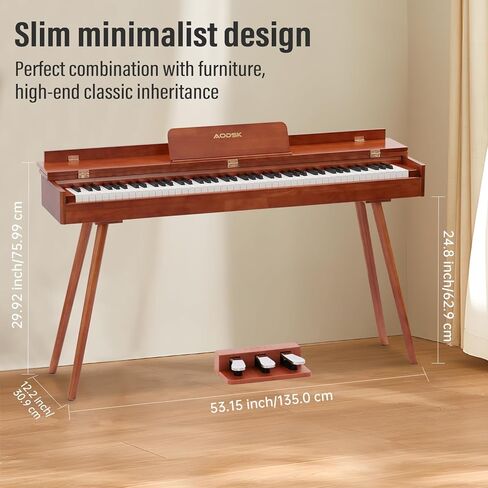 بيانو رقمي خشبي 88 مفتاحًا بلوحة مفاتيح مرجحة بالحجم الكامل، بيانو للجسم من الخشب الصلب للمبتدئين، مع حامل ورقة الموسيقى، دواسة ثلاثية، محول طاقة، يدعم توصيل USB-MIDI (UB-99G) in Kuwait