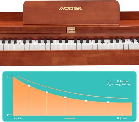 بيانو رقمي خشبي 88 مفتاحًا بلوحة مفاتيح مرجحة بالحجم الكامل، بيانو للجسم من الخشب الصلب للمبتدئين، مع حامل ورقة الموسيقى، دواسة ثلاثية، محول طاقة، يدعم توصيل USB-MIDI (UB-99G) in Kuwait