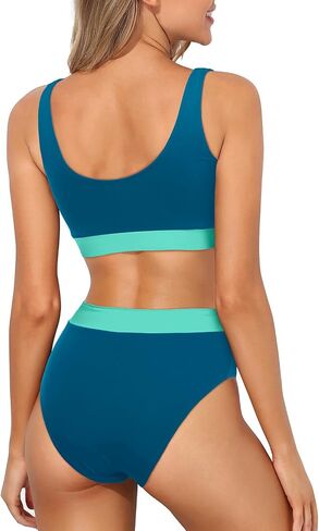 Tempt Me Women High Waisted Bikini Sets Two Piece Swimsuits Sport Bathing Suits with V Cut Bottom in Kuwait