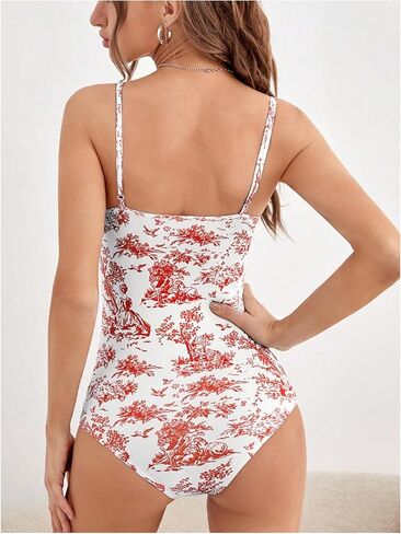 WDIRARA Women's Plant Figure Print Spaghetti Strap Shirt Sleeveless Cami Bodysuit in Kuwait