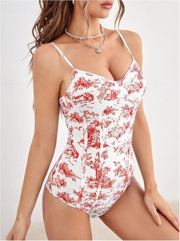 WDIRARA Women's Plant Figure Print Spaghetti Strap Shirt Sleeveless Cami Bodysuit in Kuwait