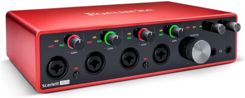 واجهة صوت USB Focusrite Scarlett 18i8 الجيل الثالث 18x8 مع حامل بوم (عبوة من قطعتين) وحزمة كابلات XLR (4 عبوات) (7 قطع) in Kuwait