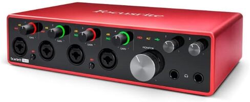 واجهة صوت USB Focusrite Scarlett 18i8 الجيل الثالث 18x8 مع حامل بوم (عبوة من قطعتين) وحزمة كابلات XLR (4 عبوات) (7 قطع) in Kuwait