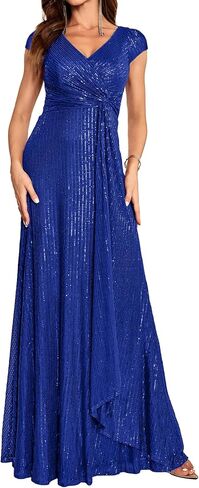 meilun Short Sleeve Sequin Dress for Women Formal Gowns Sparkly V Neck Maxi Dress in Saudi Arabia