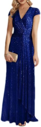 meilun Short Sleeve Sequin Dress for Women Formal Gowns Sparkly V Neck Maxi Dress in Saudi Arabia