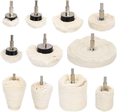 11 قطعة عجلة تلميع للمثقاب، مجموعة عجلات تلميع وسادة تلميع مع أعمدة سداسية 0.25 بوصة - أداة تلميع على شكل عجلة لمجموعة تلميع عجلات الألومنيوم المعدنية والكروم in Kuwait