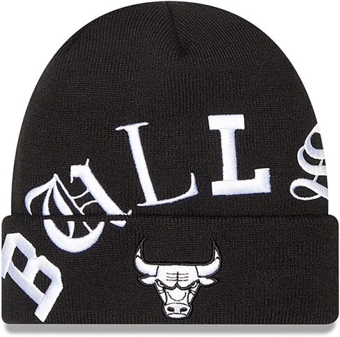 New Era Chicago Bulls Blackletter Old English Letter Script Cuff Knit Beanie Hat in Saudi Arabia
