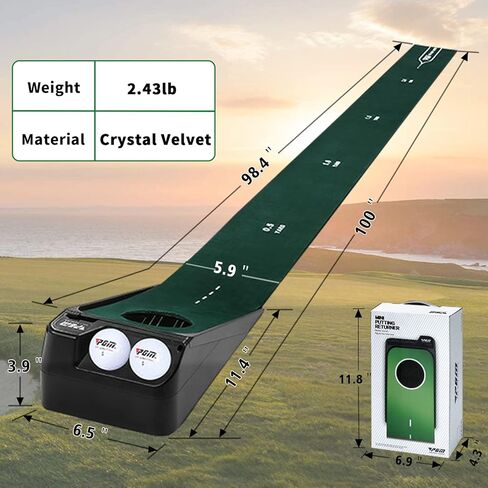PGM Putting Green Indoor - Golf Putting Mat with Electric Ball Return - Portable Putting Matt for Indoors - Golf Practice Golf Mat Golf Game for Home and Office - Golf Gifts Golf Accessories for Men in Saudi Arabia